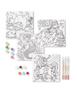 8'' x 8'' 4pk Paint-Your-Own Canvas Panel Pack Mermaid/Dolphin/Unicorn/Superhero - Mondo Llama™