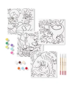 8'' x 8'' 4pk Paint-Your-Own Canvas Panel Pack Dino/Turtle/Shark/Space - Mondo Llama™
